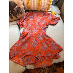 Women's Unbranded Orange Purple Floral Ruffle Jumper